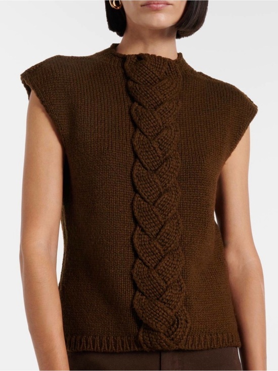 Lemaire Sweaters - Lemaire Brown Cable-Front Sleeveless Crew Sweater